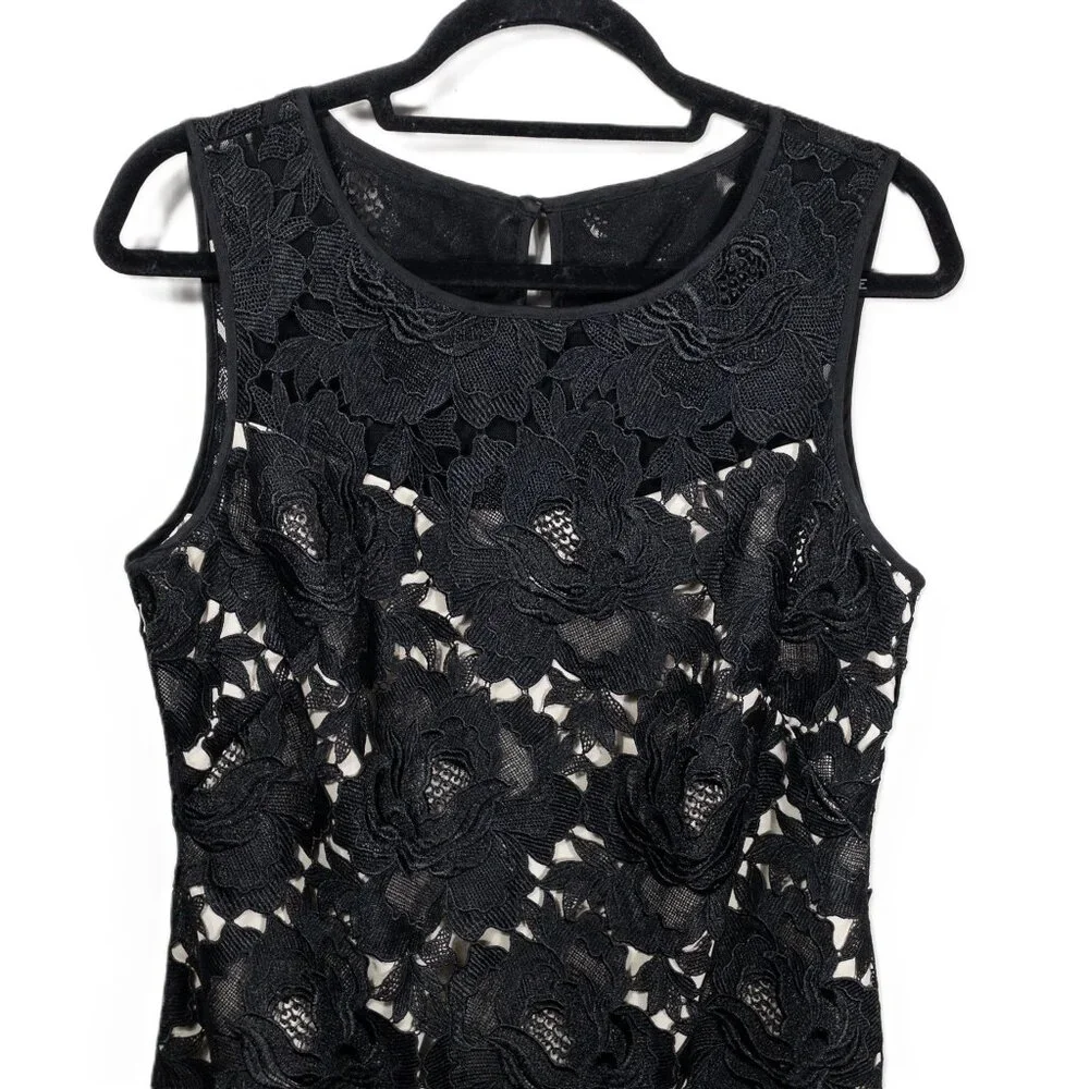 White House Black Market Lace Sleeveless Dress Black Floral Design 10 Formal - Picture 3 of 10